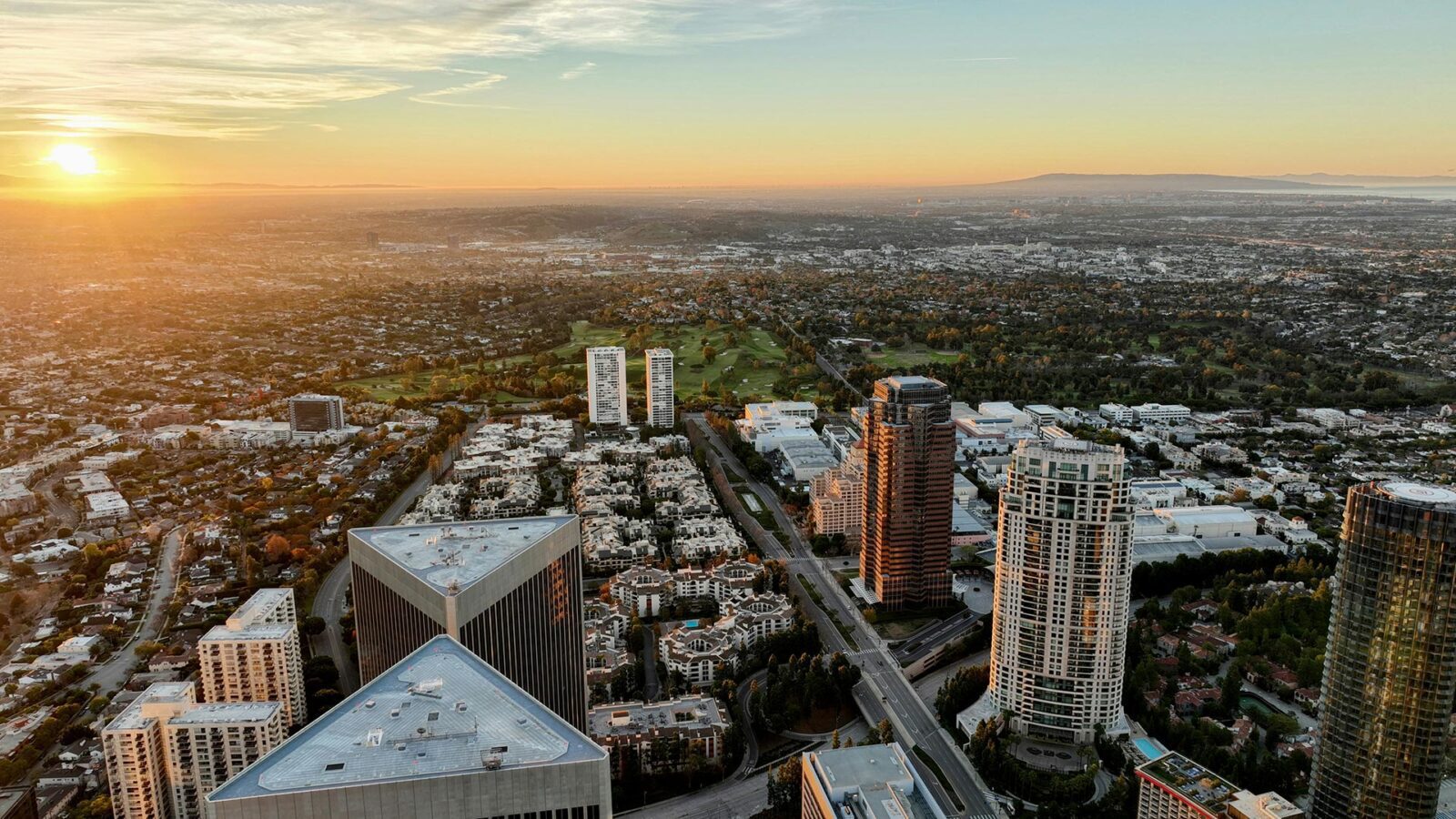 An aerial view of Century City, CA